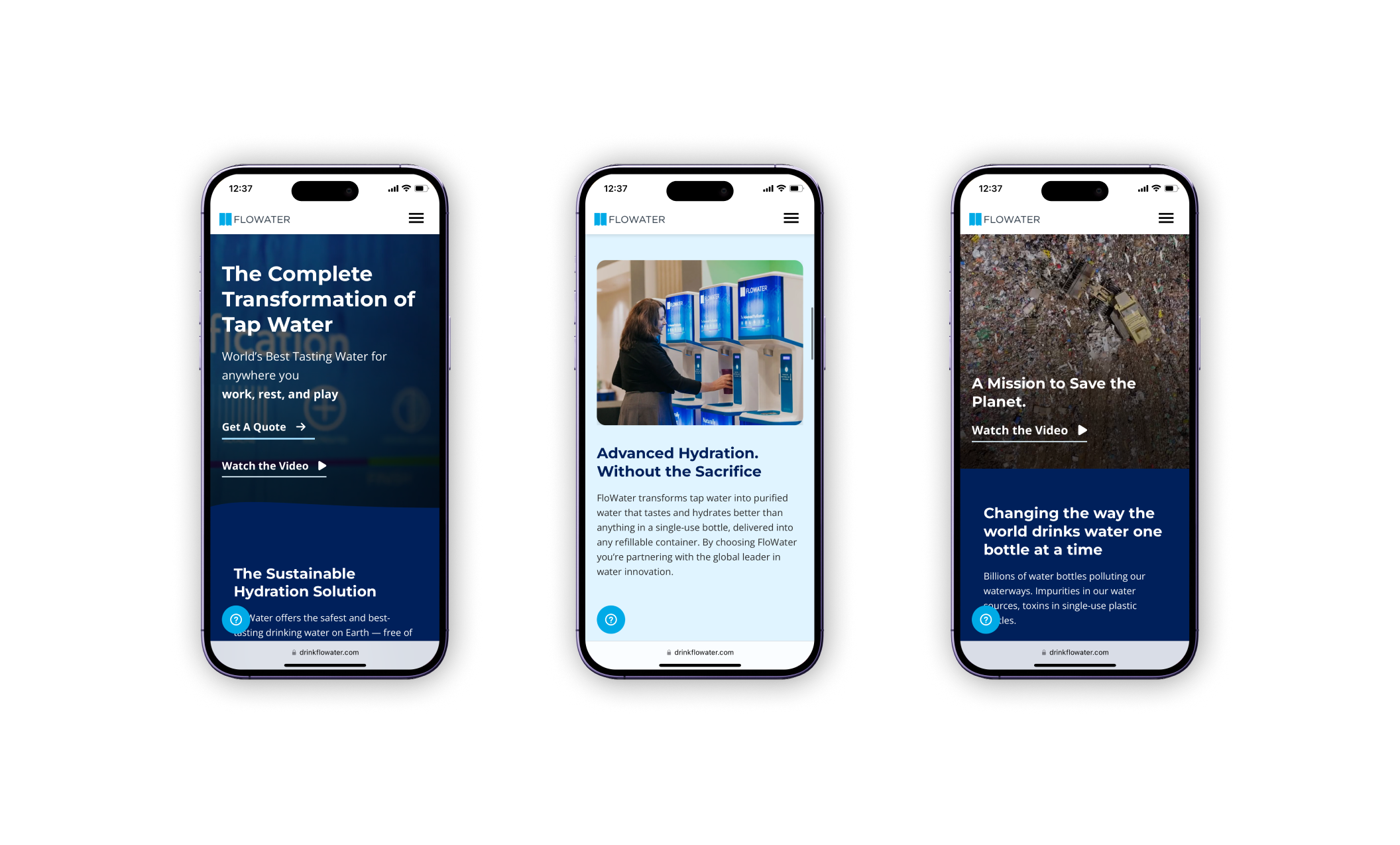 phones showing flowater website