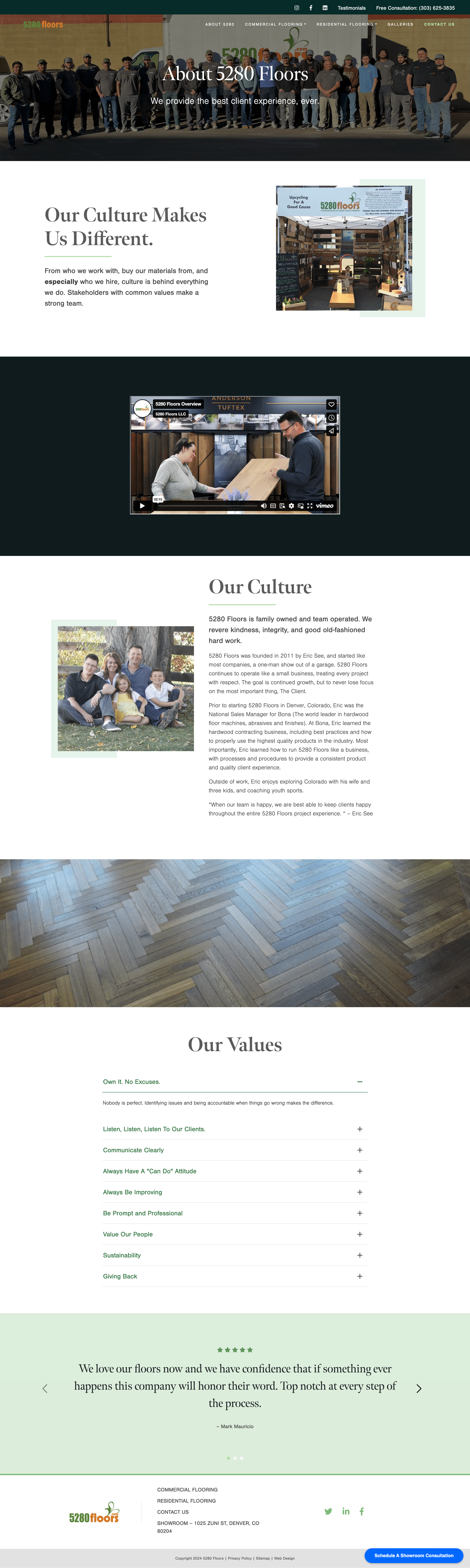 screenshot of the about page of 5280 floors