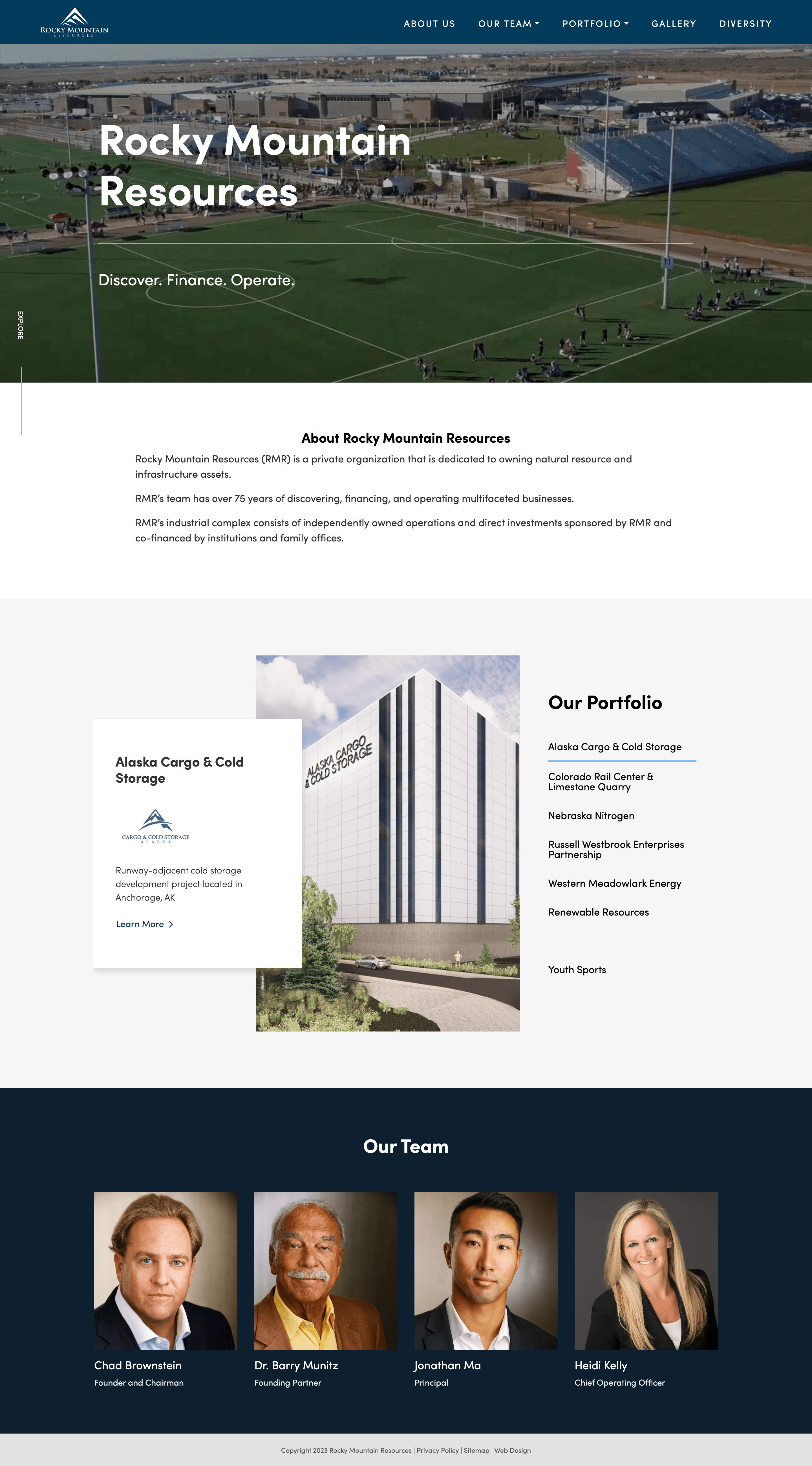 screenshot of the homepage of rmr holdings website