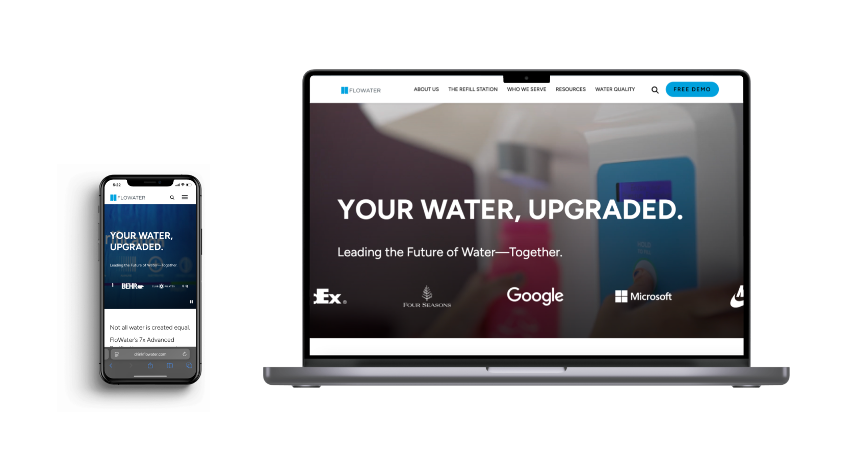 laptop and phone showing flowater website